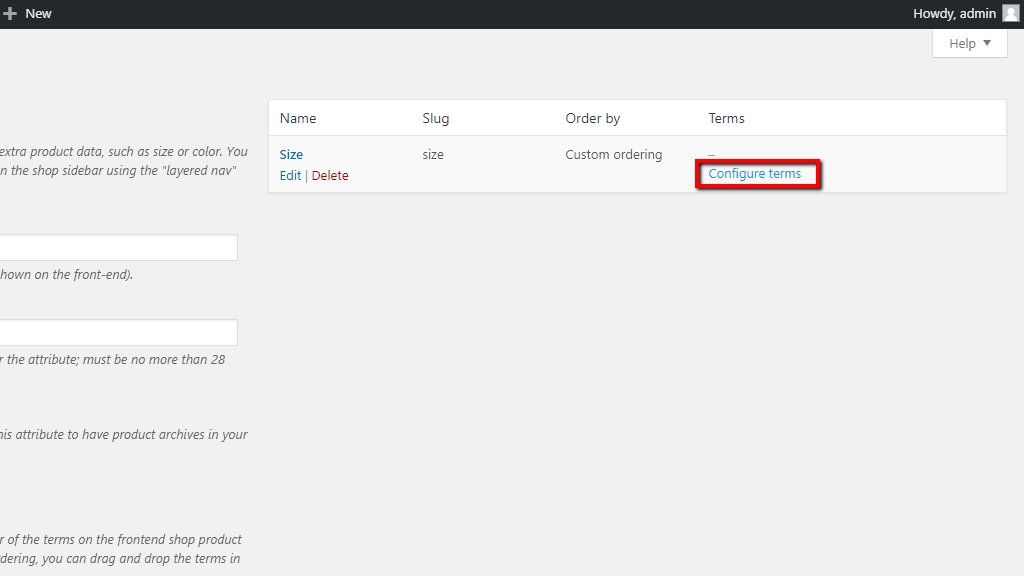 Configuring attribute terms