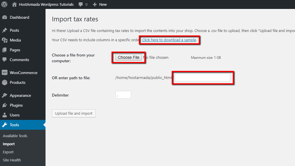 Importing and Exporting Tax rates