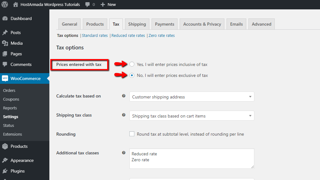 Configuring the Prices entered with tax option