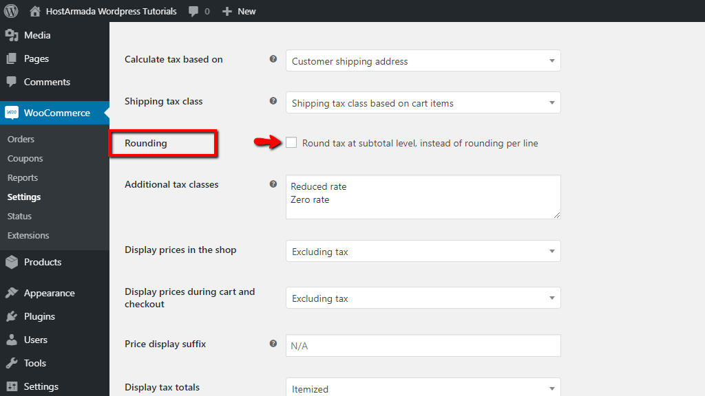 Configuring the Rounding option