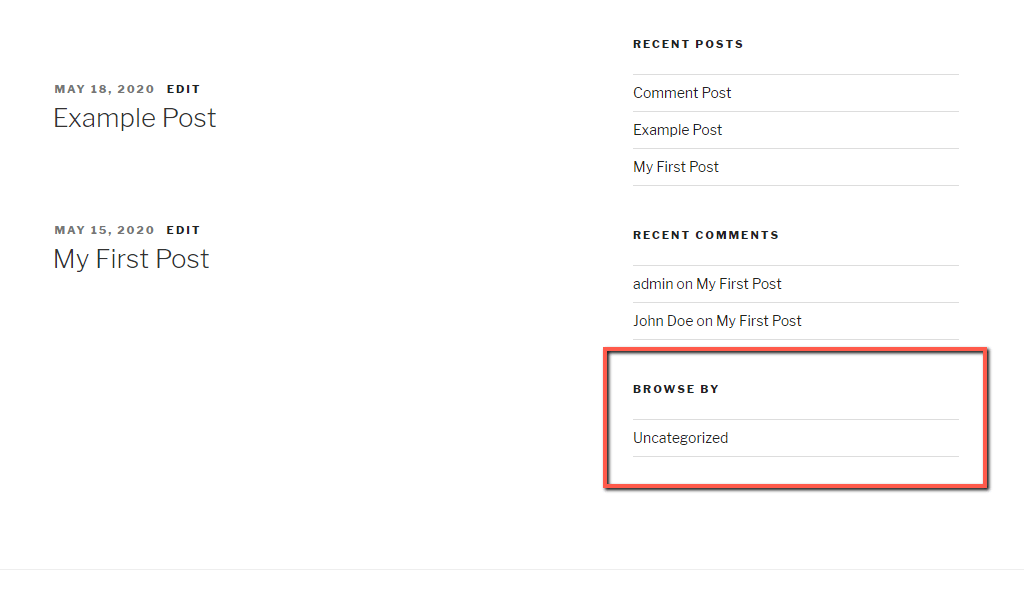 Widget Example on the website frontend