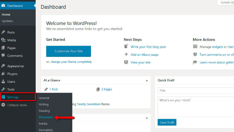 Accessing Wordpress Discussion settings