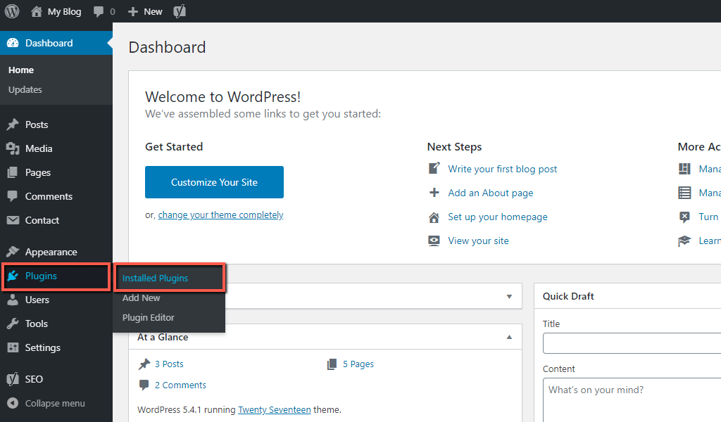 Access WordPress Installed Plugins section
