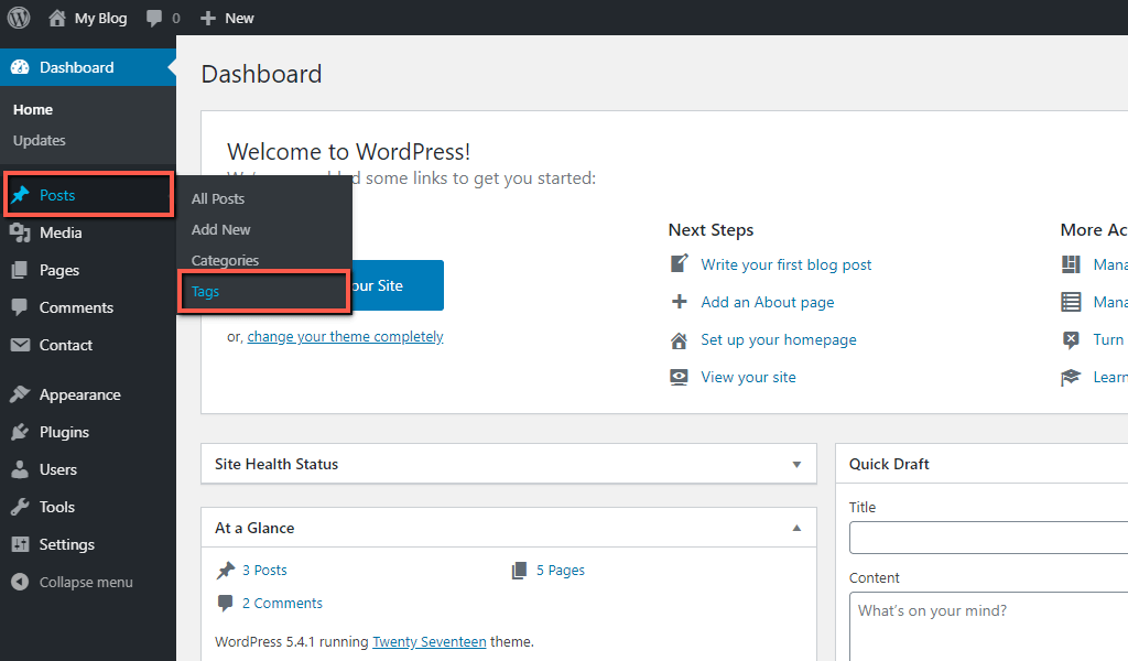 Access WordPress Tags Section