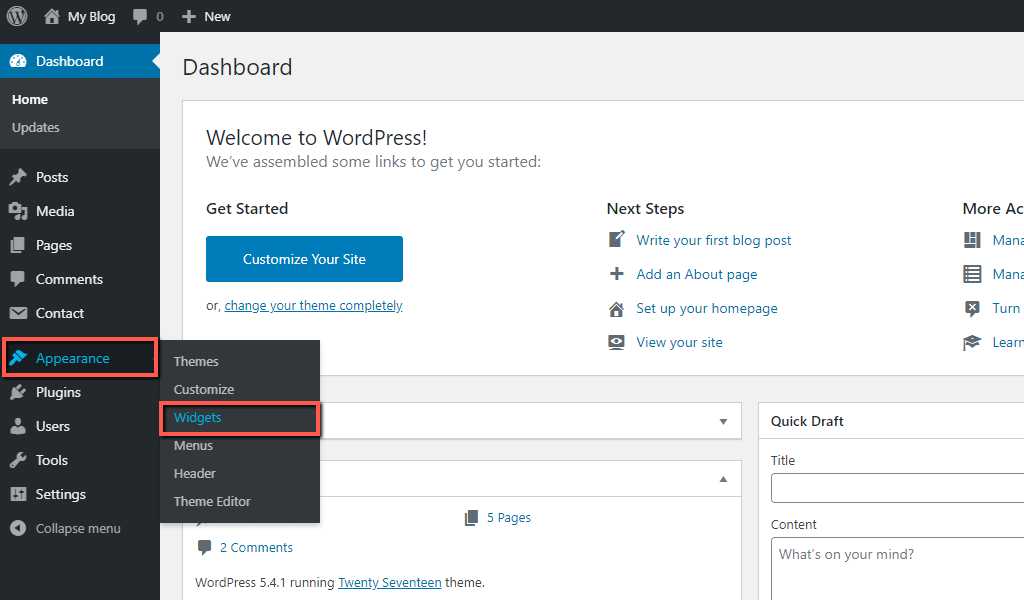 Access WordPress Widgets section