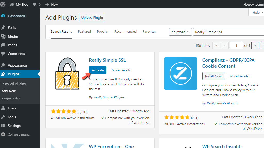 Activate WordPress Really Simple SSL Plugin