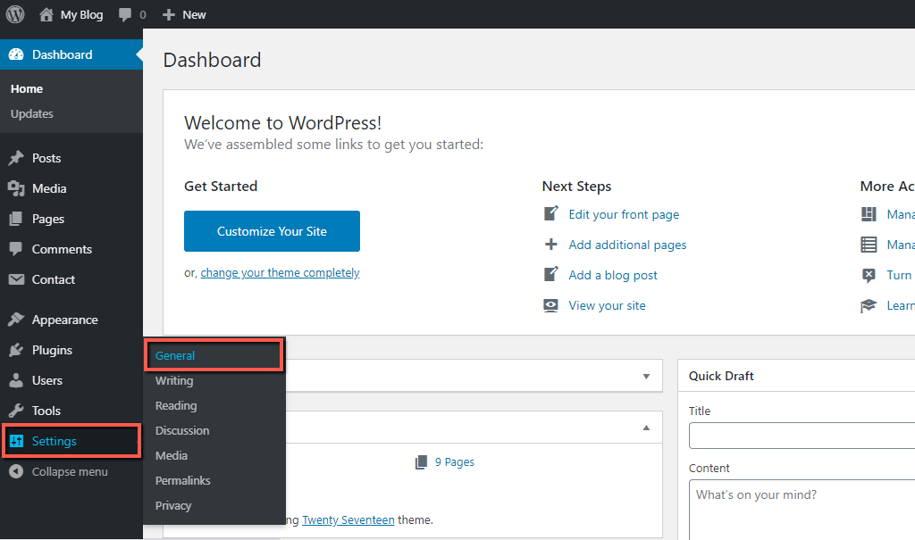 Access WordPress General Settings