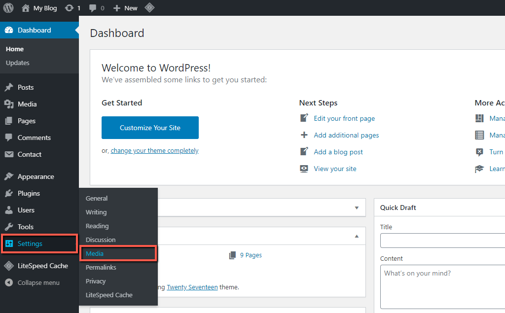 Access WordPress Media Settings