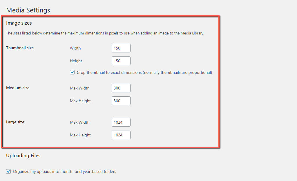 WordPress Thumbnail, Medium, and Large image dimensions