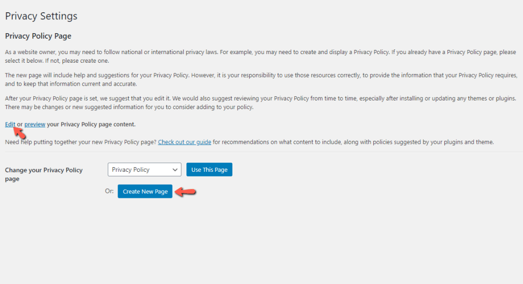 Create or Edit WordPress Privacy Policy page