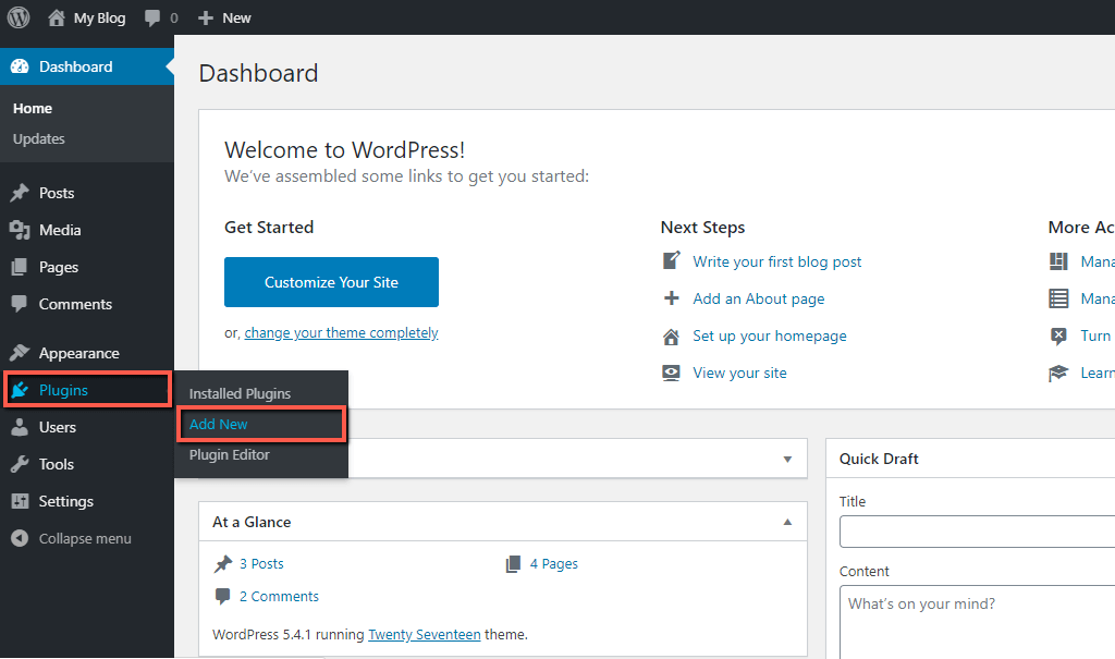 Access WordPress Plugin Installation section