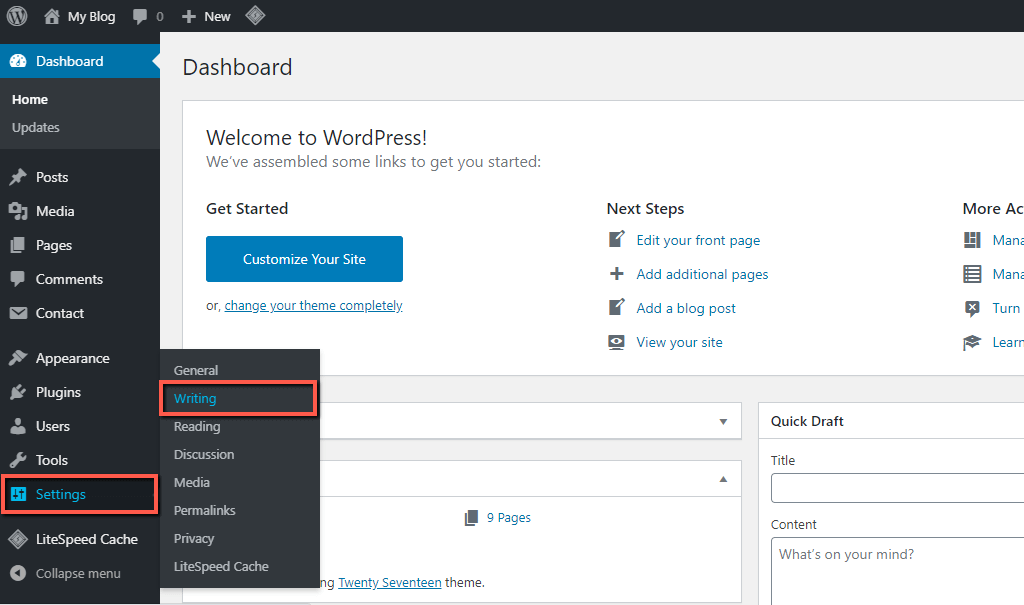 Access WordPress Writing Settings