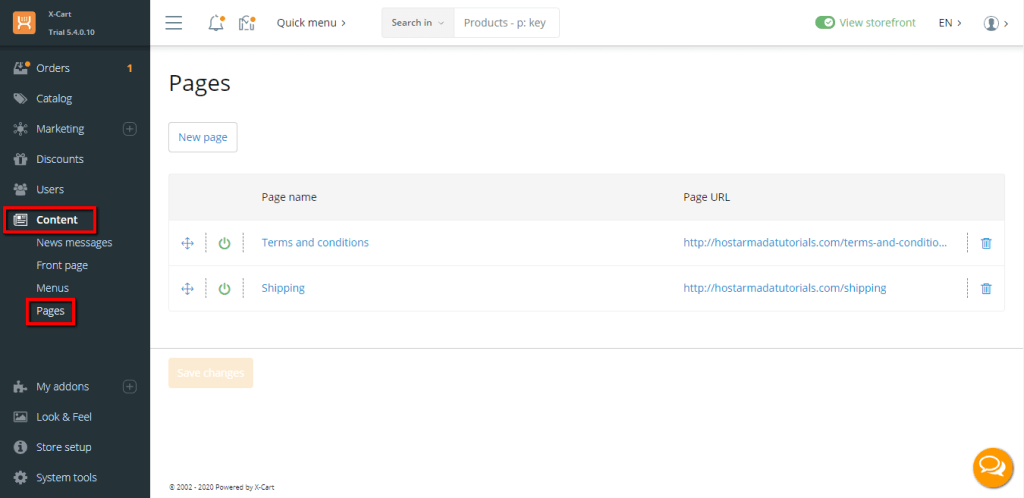 Accessing the Pages section