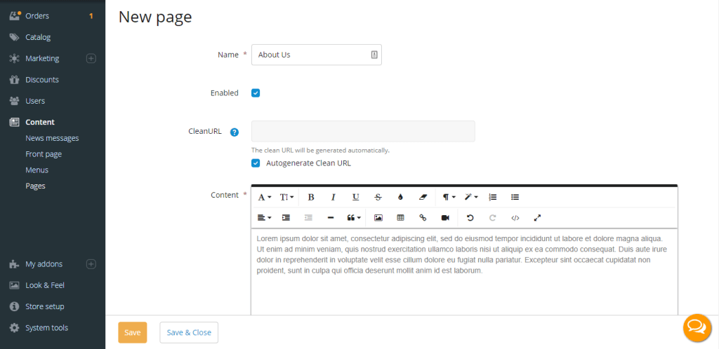 Page name and content