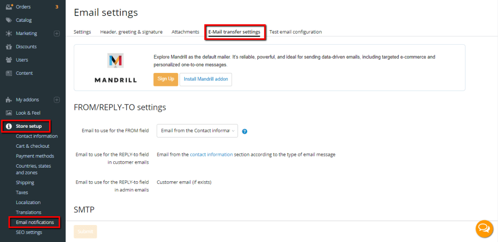 Accessing the E-Mail Transfer Settings