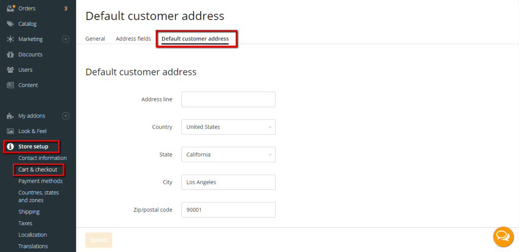 Accessing the Default customer address page