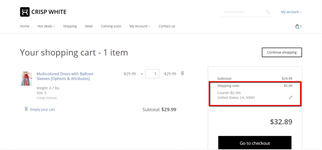 Default Customer Address Shopping Cart