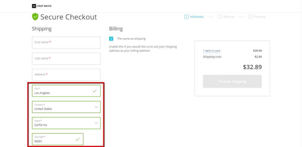Default Customer Address Checkout