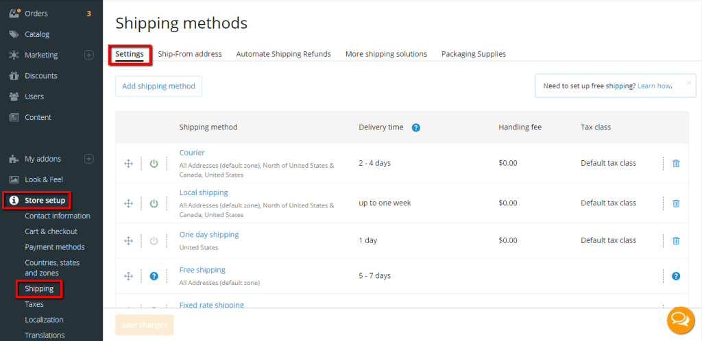 Accessing the Shipping section