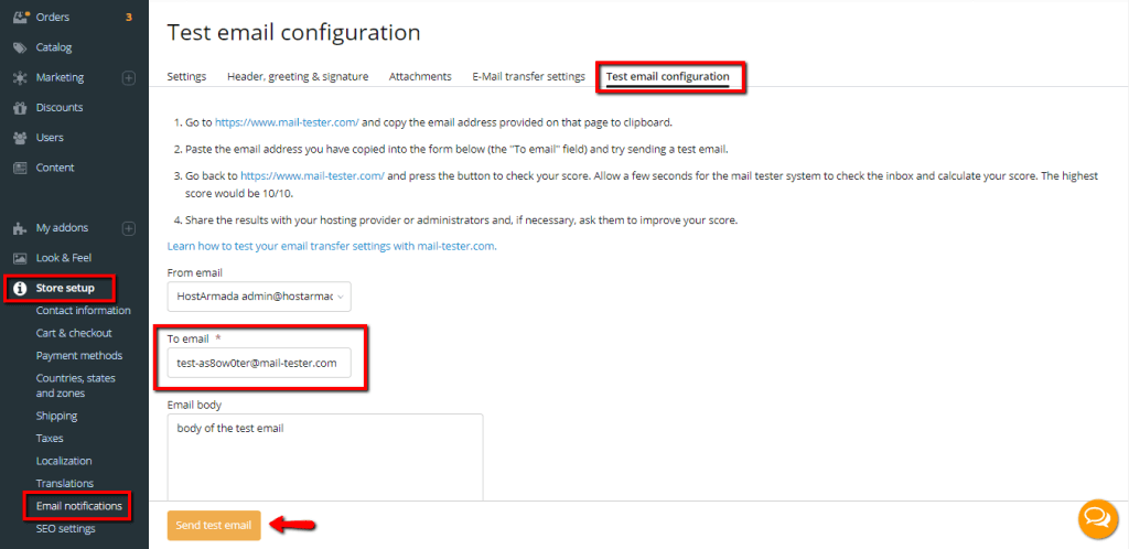 Sending a Test Email