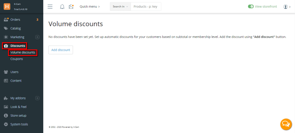 Accessing the Volume Discount section